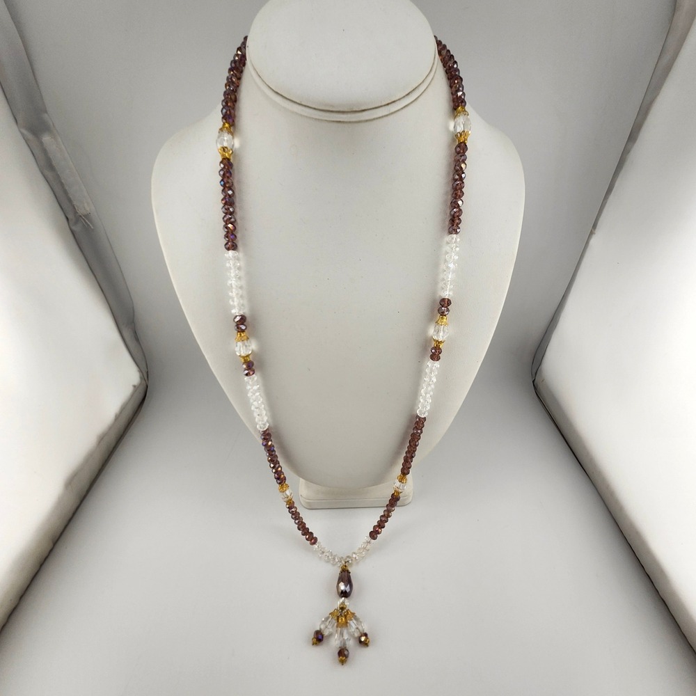 Crystal Beaded Necklace Purple‎ White Gold Tone Dangle Pendant Fashion Jewelry